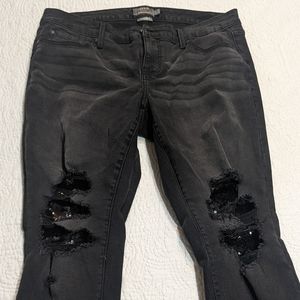 Torrid Boyfriend Vintage Stretch Black Sequin Jeans